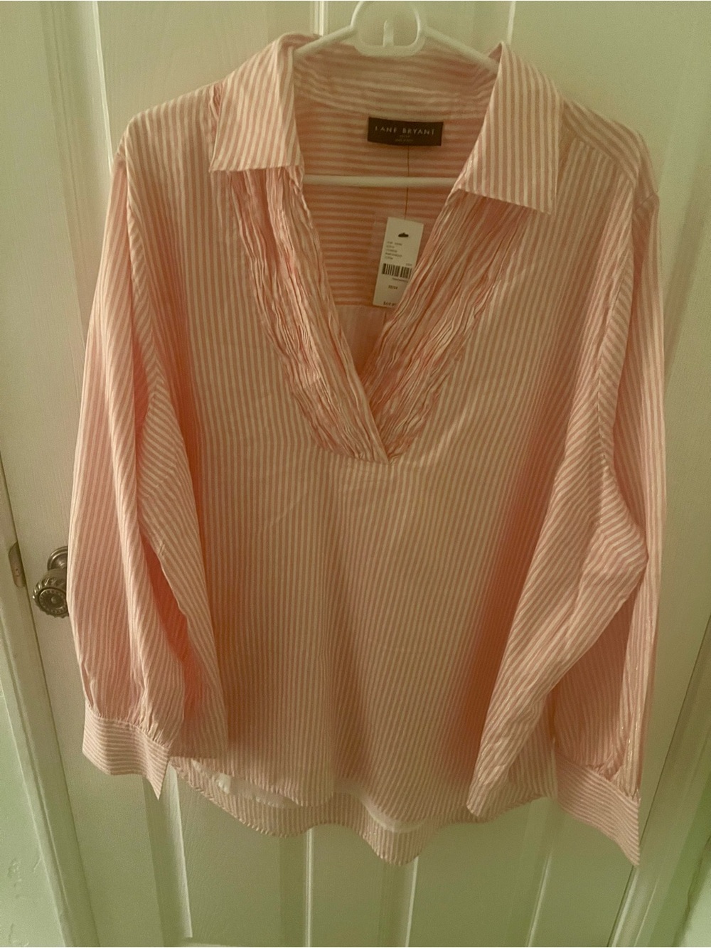 NWT Lane Bryant Pink and White Striped V-Neck Tunic Blouse, Size 22/24